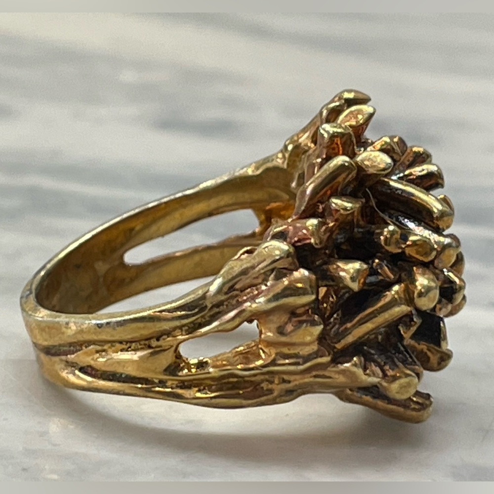 Vintage Sterling Silver Gold plated Nugget Cluster Statement Ring Size 7.75 - Picture 7 of 15